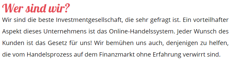 Screenshot eines fehlerhaften Werbetextes
