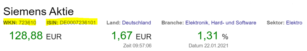 Aktueller Kurs der Siemens Aktie