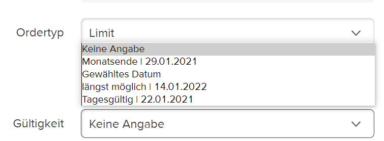 Abbildung Orderlimit